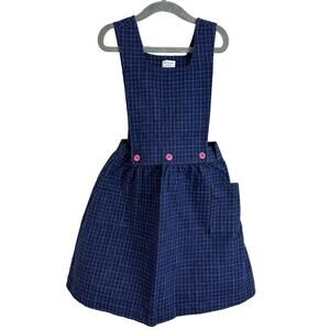 Vintage Girls Sparkle Brand Pinafore Dress Blue Windowpane Plaid 6 6X